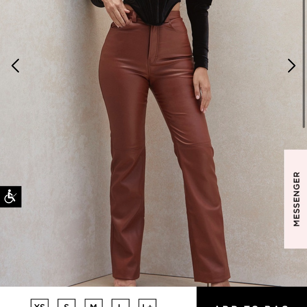 House of CB, vegan leather pants, Brown. Size small, worn once.